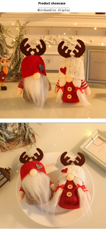 Knitted Hat Antlers Doll Rudolf Faceless Table Decoration