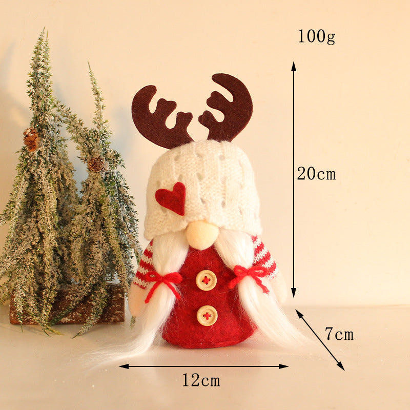 Knitted Hat Antlers Doll Rudolf Faceless Table Decoration