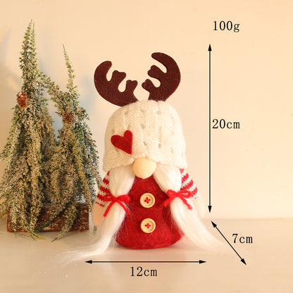 Knitted Hat Antlers Doll Rudolf Faceless Table Decoration