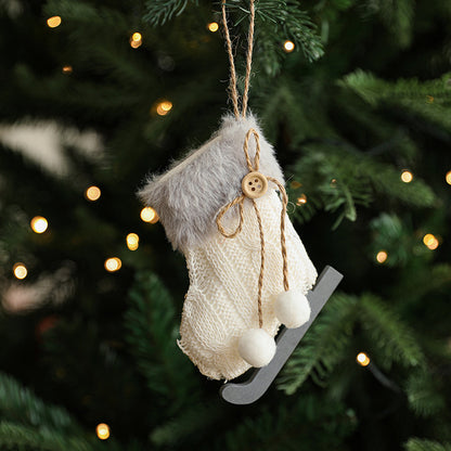 White Plush Fabric Pendant Gloves Sled Creative Christmas Tree Ornaments