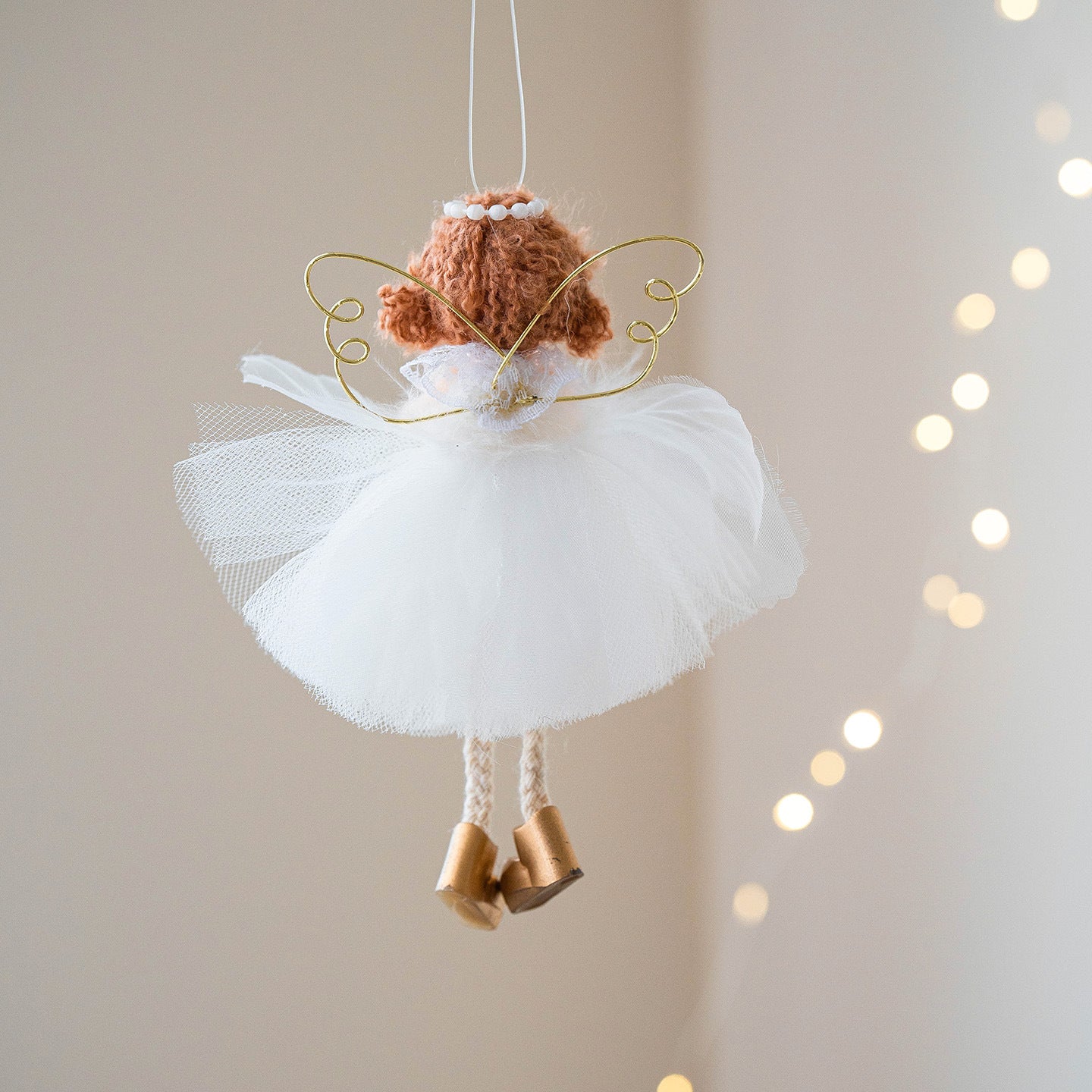 Christmas White Tulle Skirt Golden Wings Angel Girl Pendant