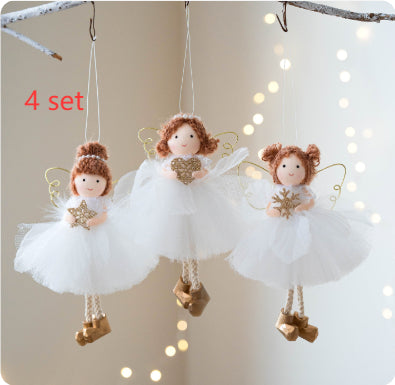 Christmas White Tulle Skirt Golden Wings Angel Girl Pendant
